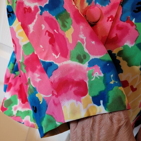 Evan Piccone Blazer Woman Large Crop Jacket Floral Watercolor Colorful Vibrant - Picture 4 of 10